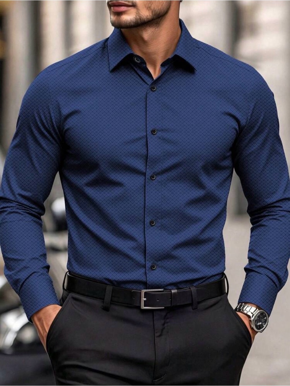 Men's Slim Fit Navy Dress Shirt